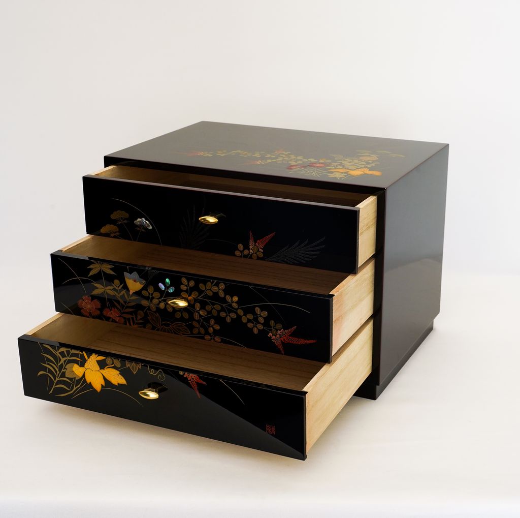 Lacquerware Drawer "Wildflowers" 3 drawers Koten