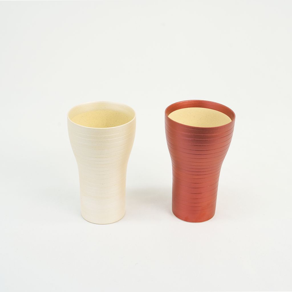 Hasami Ware Chiffon Paired Beer Cups (Copper and Pearl White)