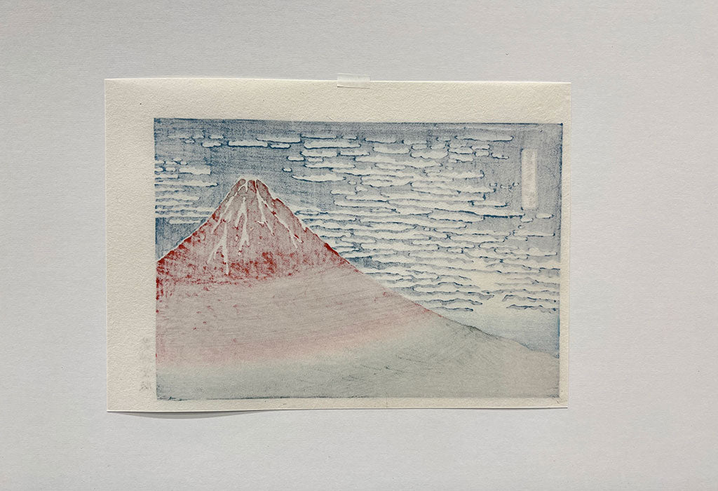 Woodblock print "Red Fuji southern wind clear morning" by Hokusai (Mini size) Published by UNSODO