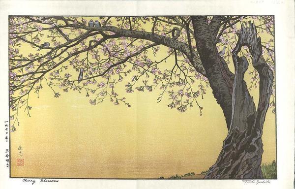 Woodblock print "Cherry Blossom" by Yoshida Toshi Published by Yoshida Studio