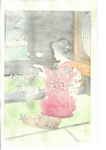 Woodblock print "Japanese Flower Arrangement " by Kasamatsu Shiro Published by UNSODO
