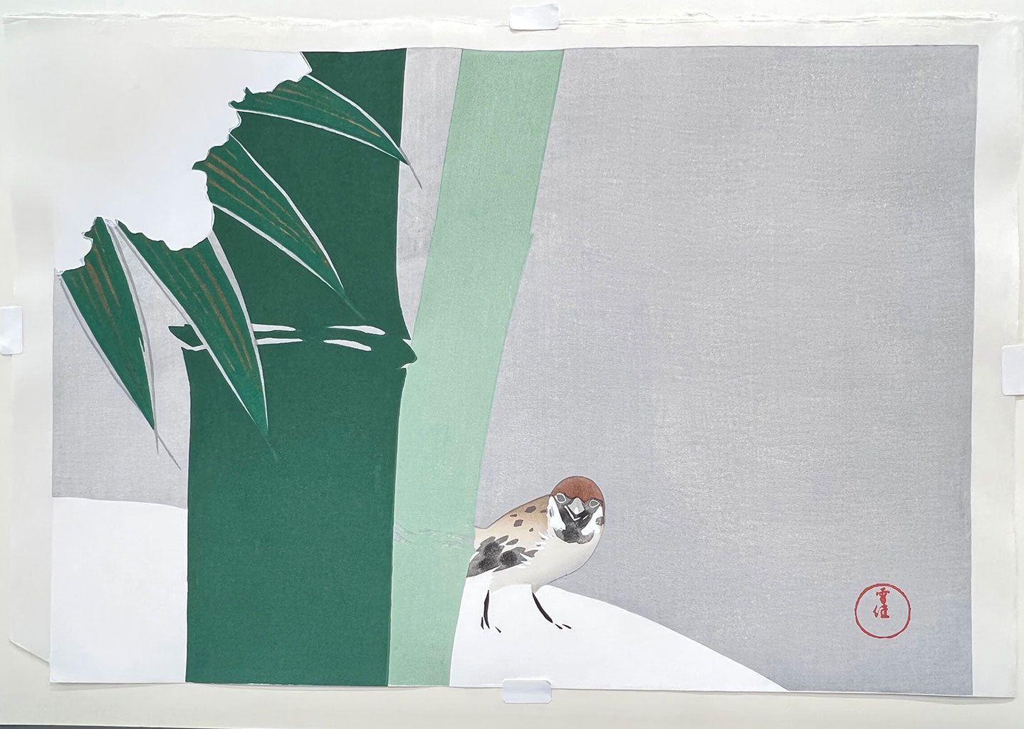Woodblock print "Bamboo in the snow" by Kamisaka Sekka Published by UNSODO