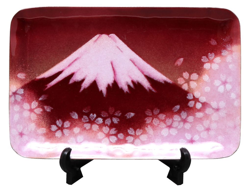 Cloisonne Decorative Plate "Red Fuji & Cherry Blossoms"