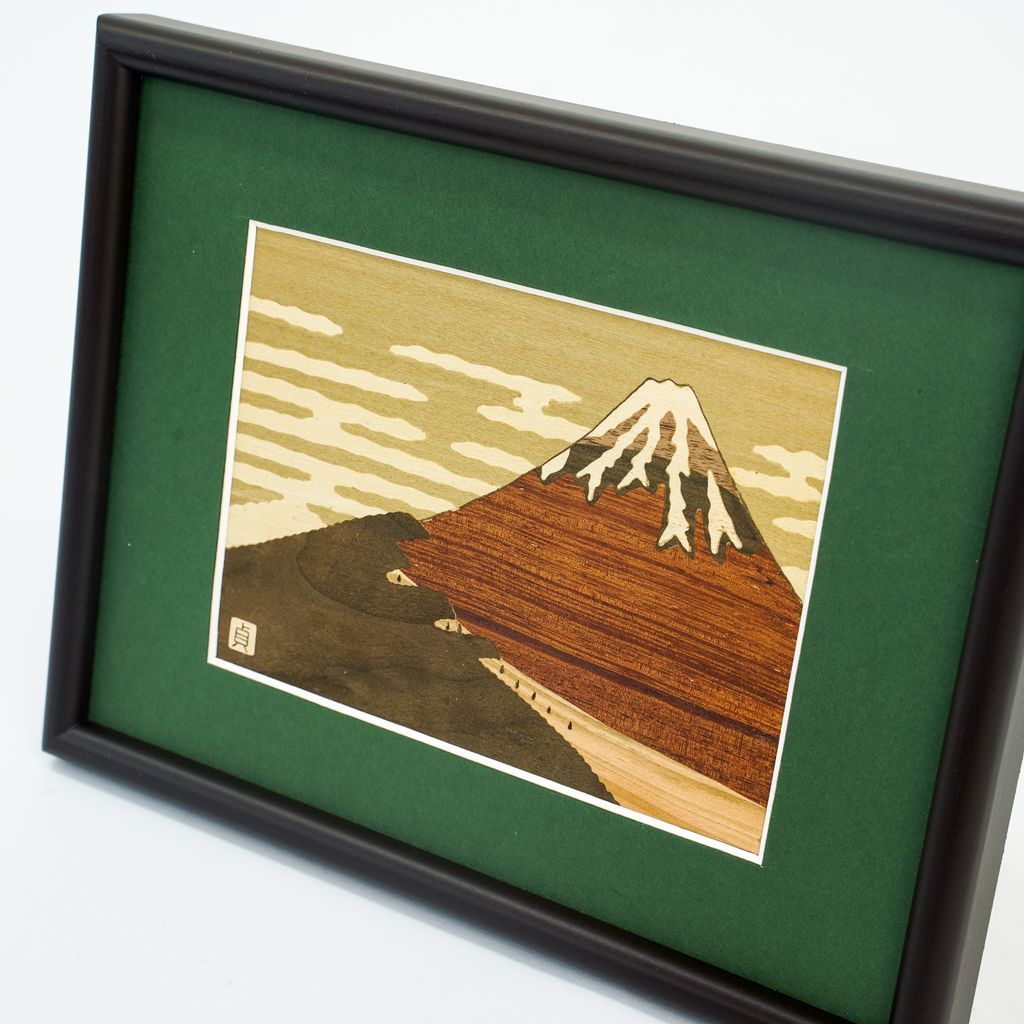 Yosegi Wooden-inlaid Framed Art "Red Fuji"