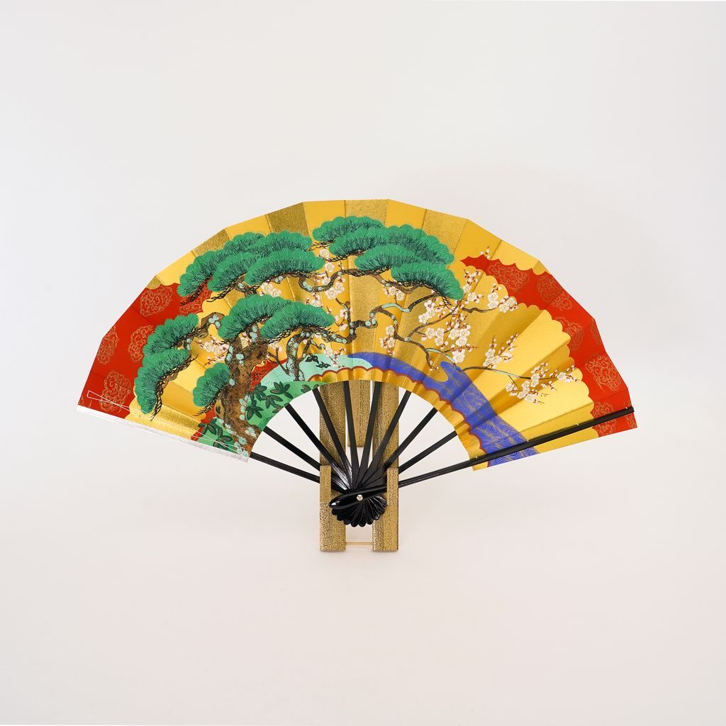 Decorative Folding Fan "Pine Bamboo Plum" with stand Size 9.5 No.510