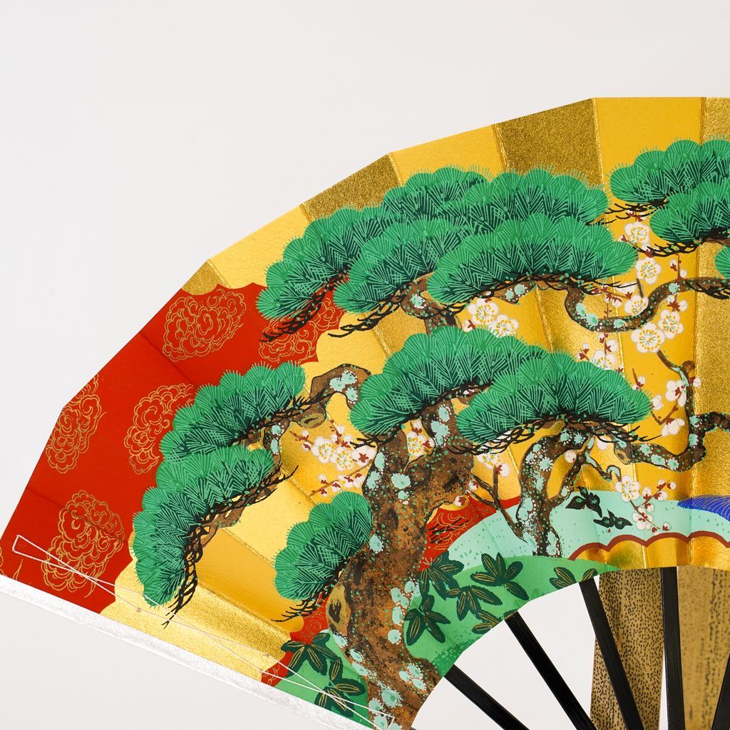 Decorative Folding Fan "Pine Bamboo Plum" with stand Size 9.5 No.510