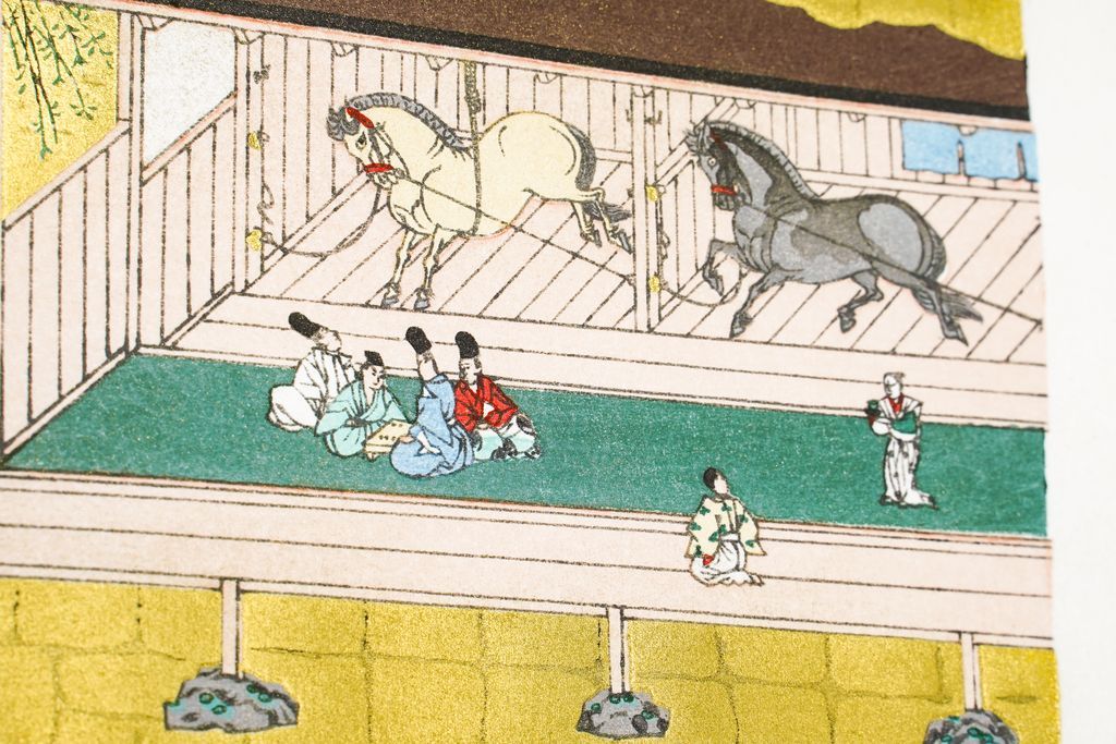 Woodblock print "Horse barn" by Uchida Original Published by UCHIDA ART
