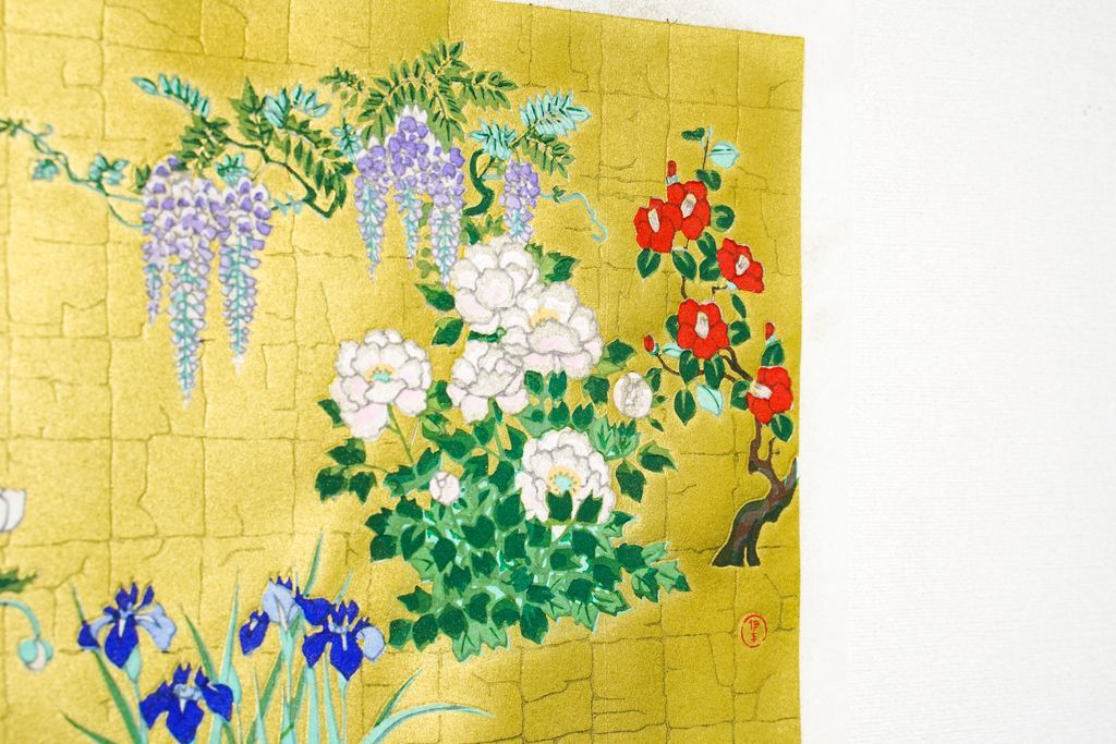 Woodblock print "As the Rinpa style of flowers" by Uchida Original Published by UCHIDA ART