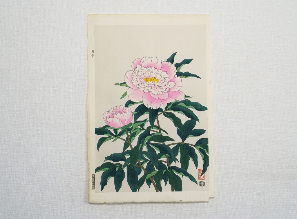 Woodblock print "Peony" by Ito Nizaburo Published by UCHIDA ART