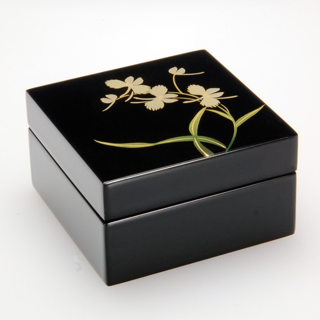 Lacquerware Box "White egret flower" Size 3.0 Sagi-so Aizu lacquerware