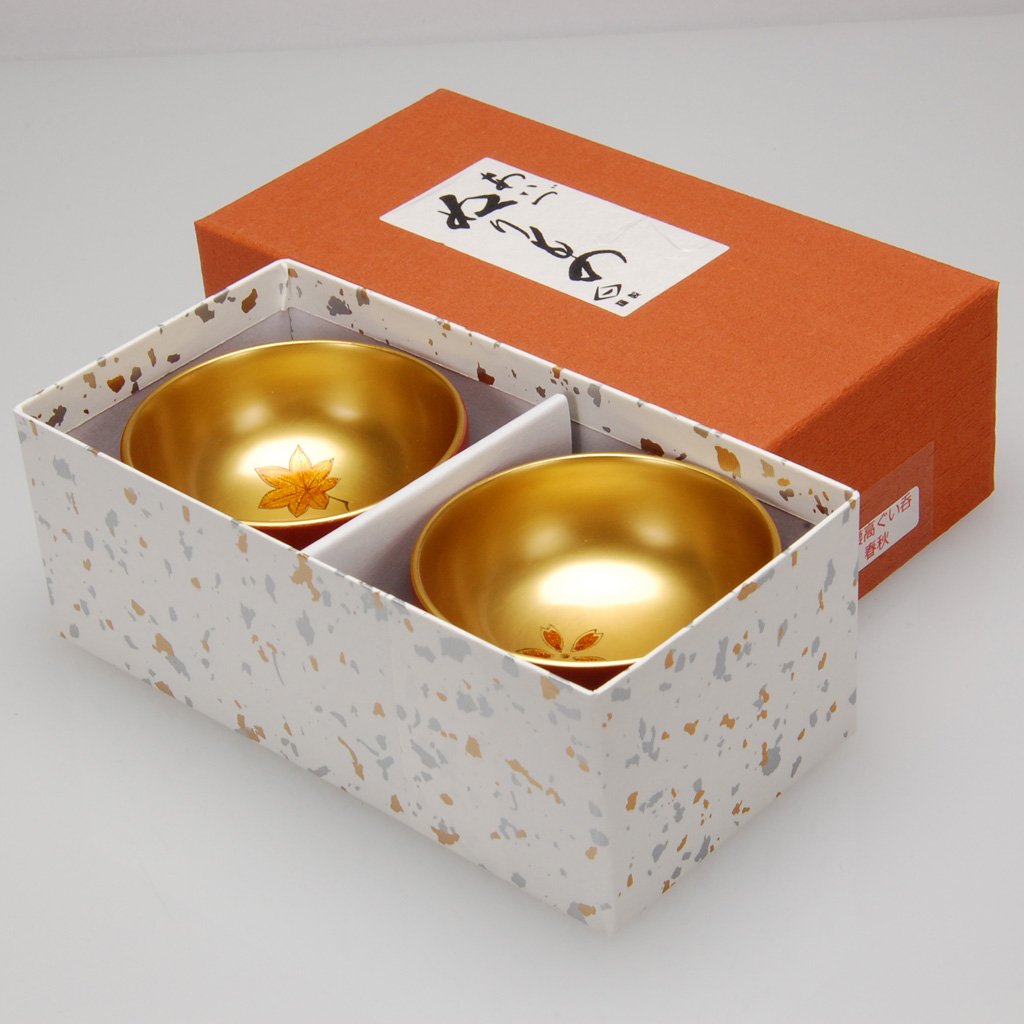 Lacquerware Sake Cups Set (2pcs) "Spring and Autumn" Red Size 2.2 Aizu lacquerware
