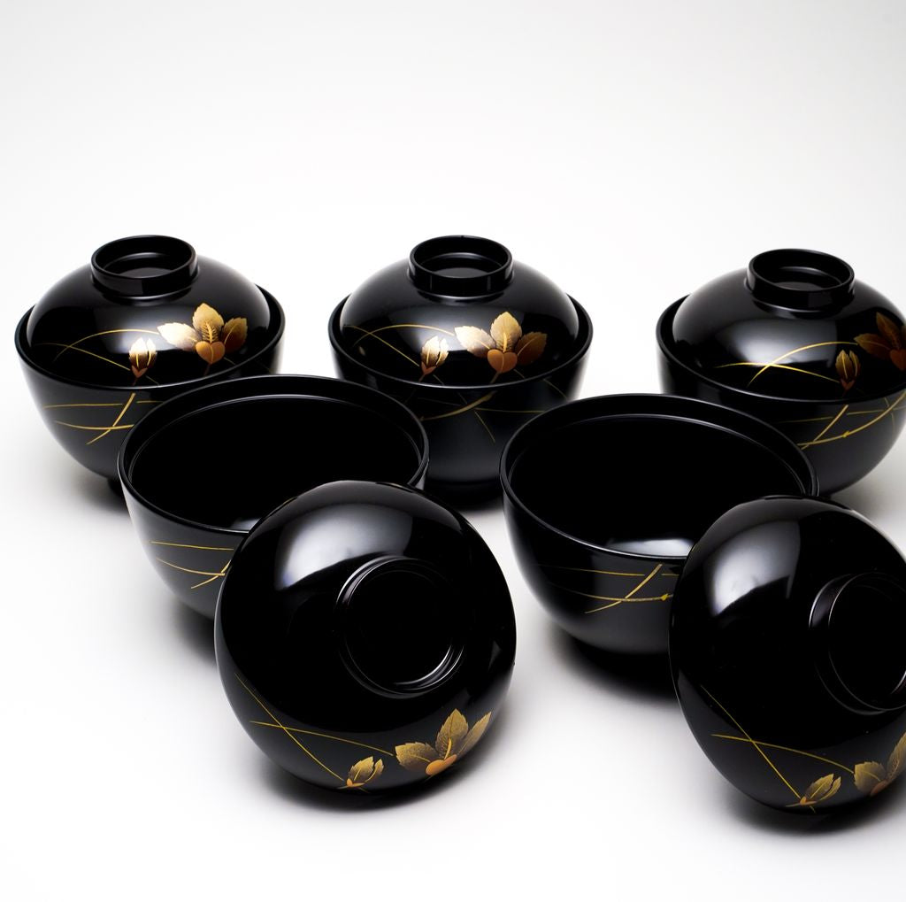 Lacquerware Bowl Set of 5p "Chloranthus japonicus" Hanasizuka