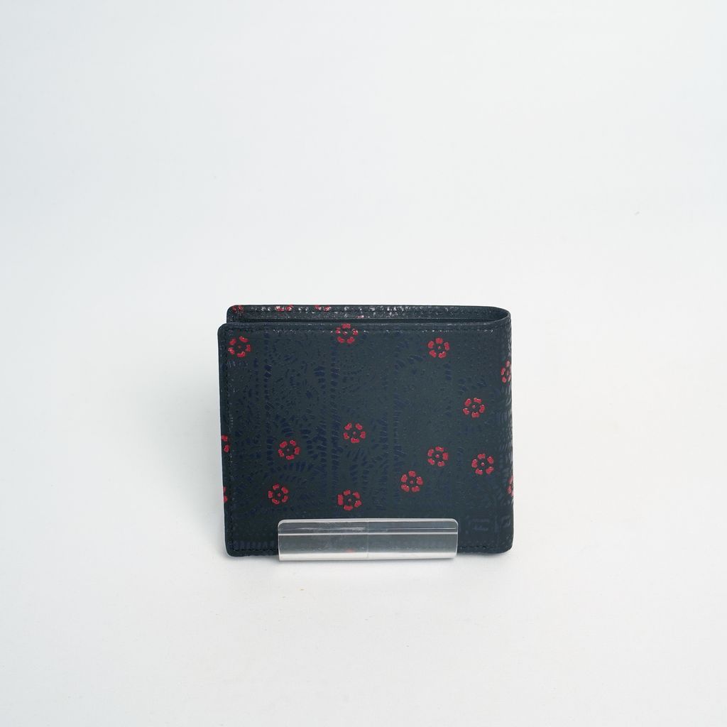 Deer Leather Folded Wallet “Shouheigawa Navy-blue & Red in Black”