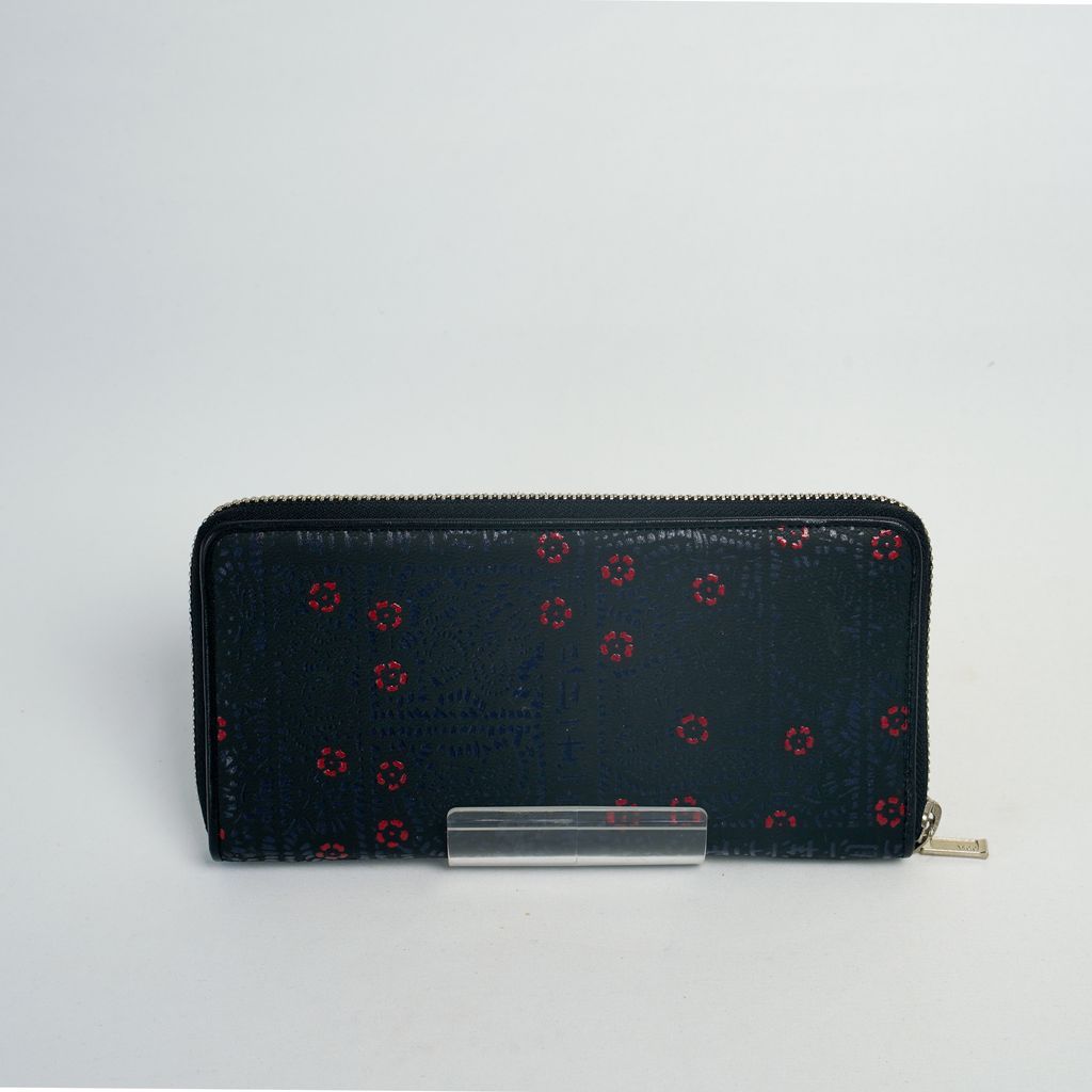 Deer Leather Long Wallet “Shouheigawa Navy-blue & Red in Black”