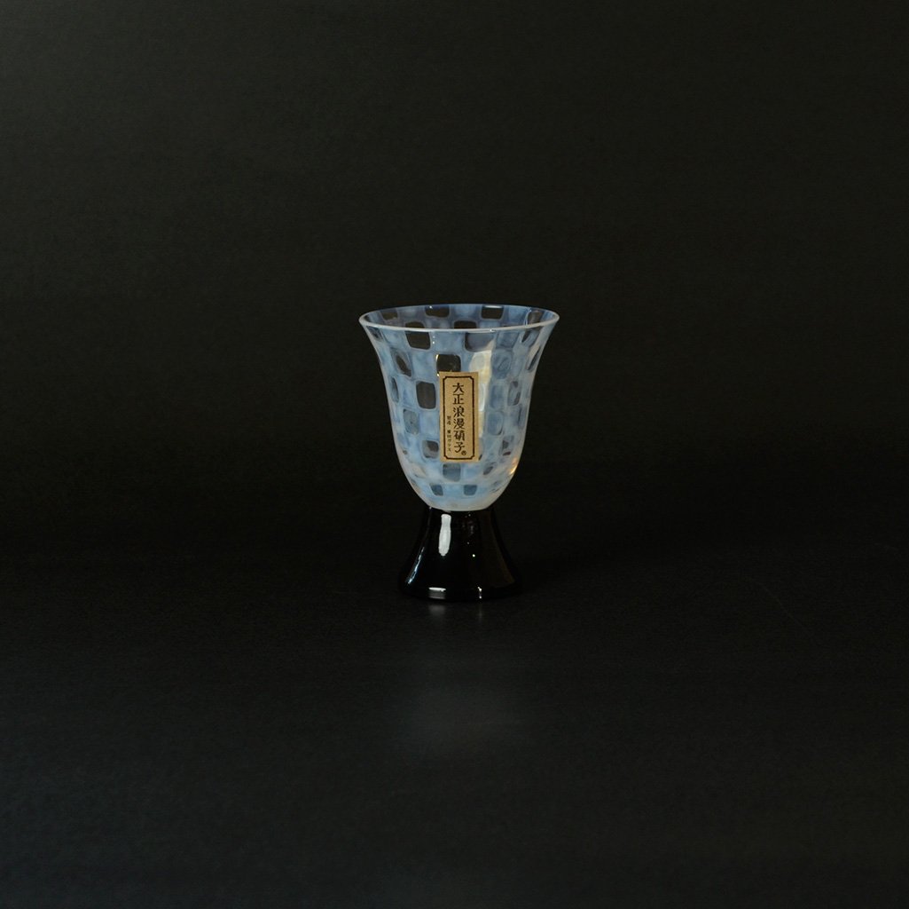 Edo Glass Sake Cup Taisho Roman Checkered