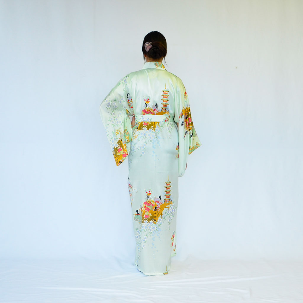 Japanese Kimono Women's Silk "Dancing with cherry blossoms"