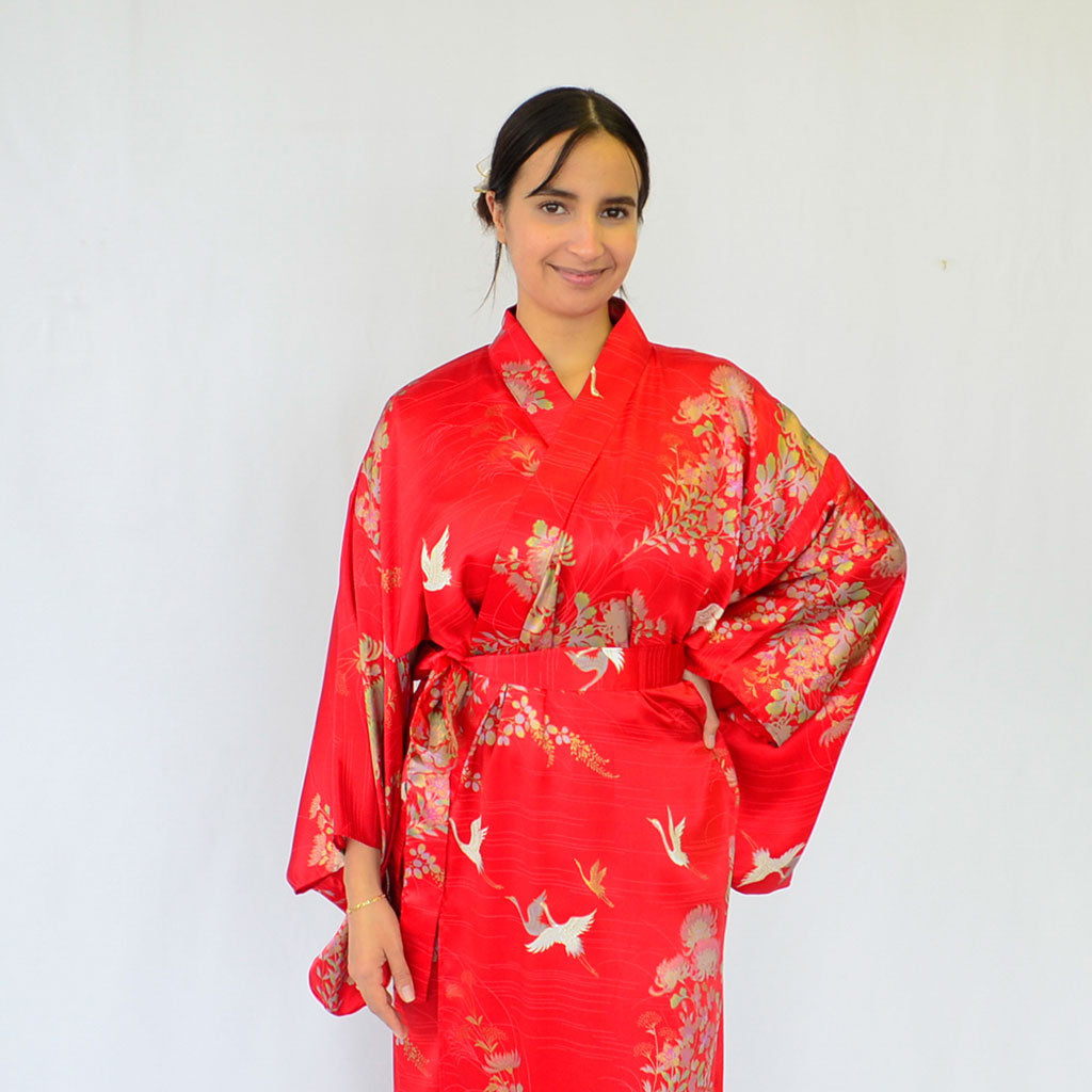 Japanese Kimono Women's Silk "Golden Crane"