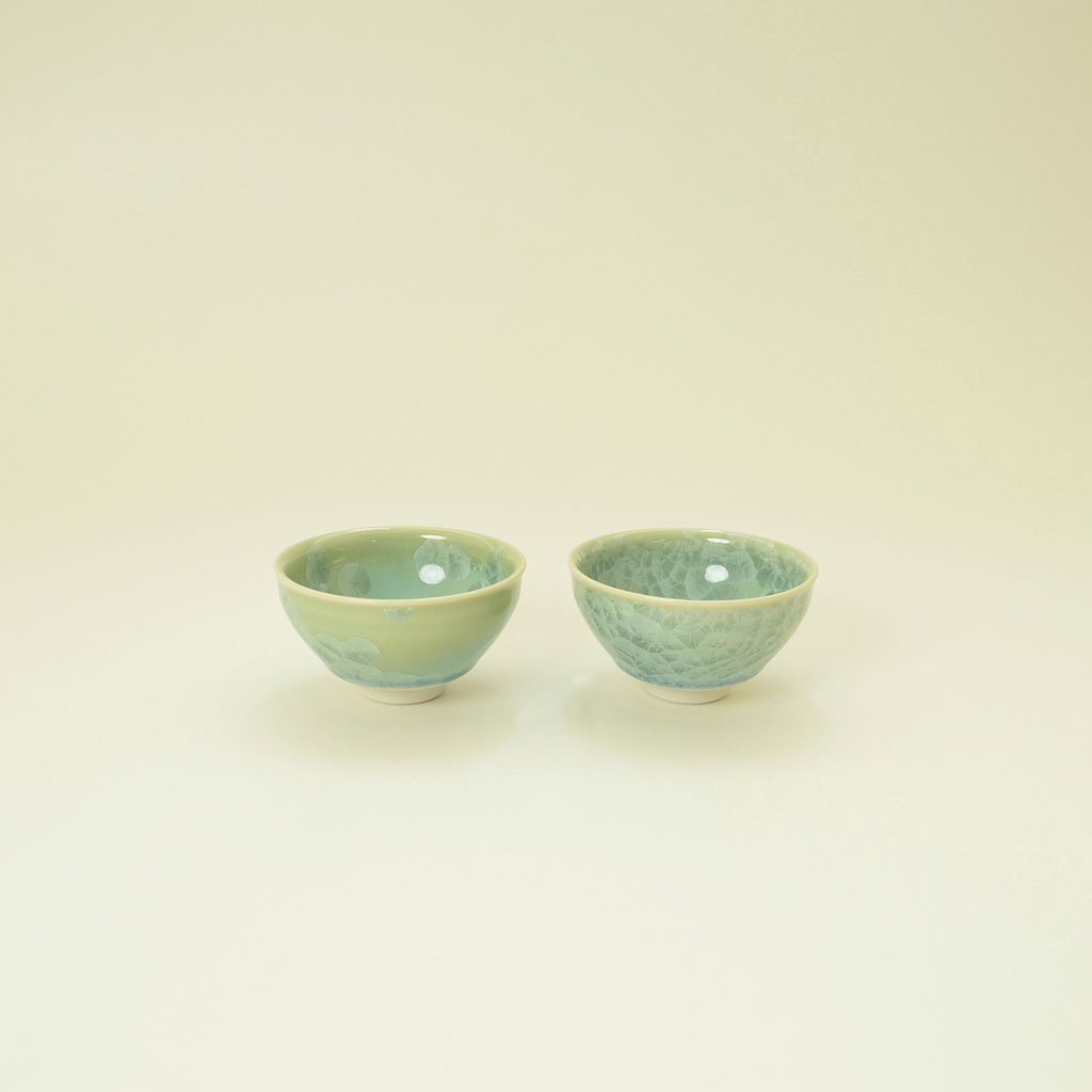 Sake Cup Pair set "Flower Crystal" Green × Green