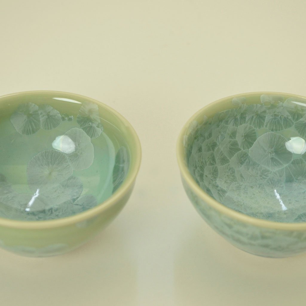 Sake Cup Pair set "Flower Crystal" Green × Green