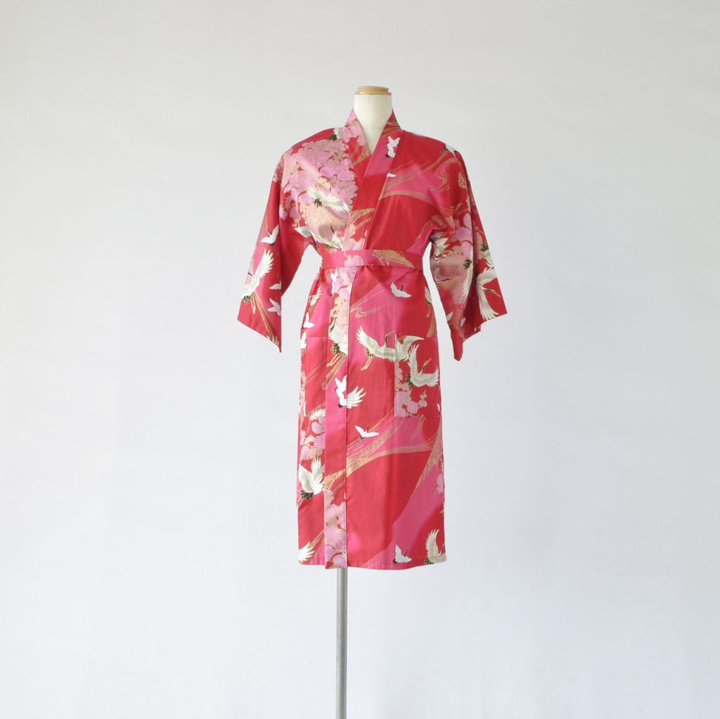 Japanese Kimono Women's Cotton Knee-length Crane Japanese Kimono Women's Cotton Knee-length Crane