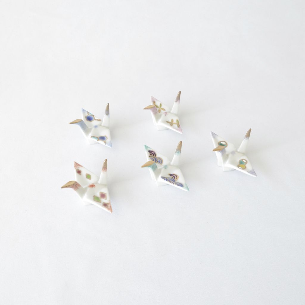 Kiyomizu ware Chopstick rest 5pcs set "Origami crane"