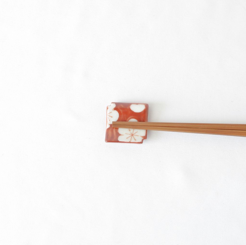 Kiyomizu ware Chopstick rest 5pcs set "Floral tile" Red