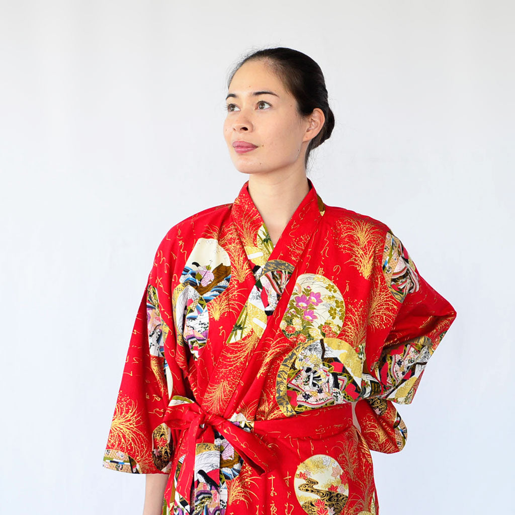 Japanese Colorful Yukata Women's Cotton "Calligraphy and Princess"