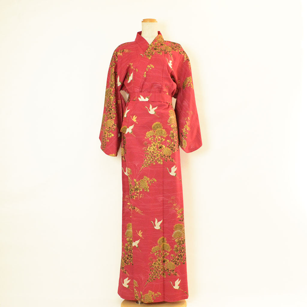 Japanese Colorful Yukata Women's Cotton "Golden Crane"