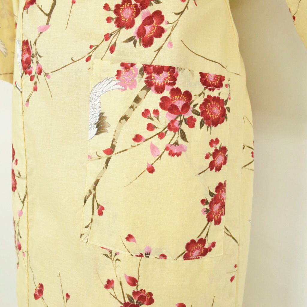 Japanese Colorful Yukata Women's Cotton Knee-length "Sakura Crane"