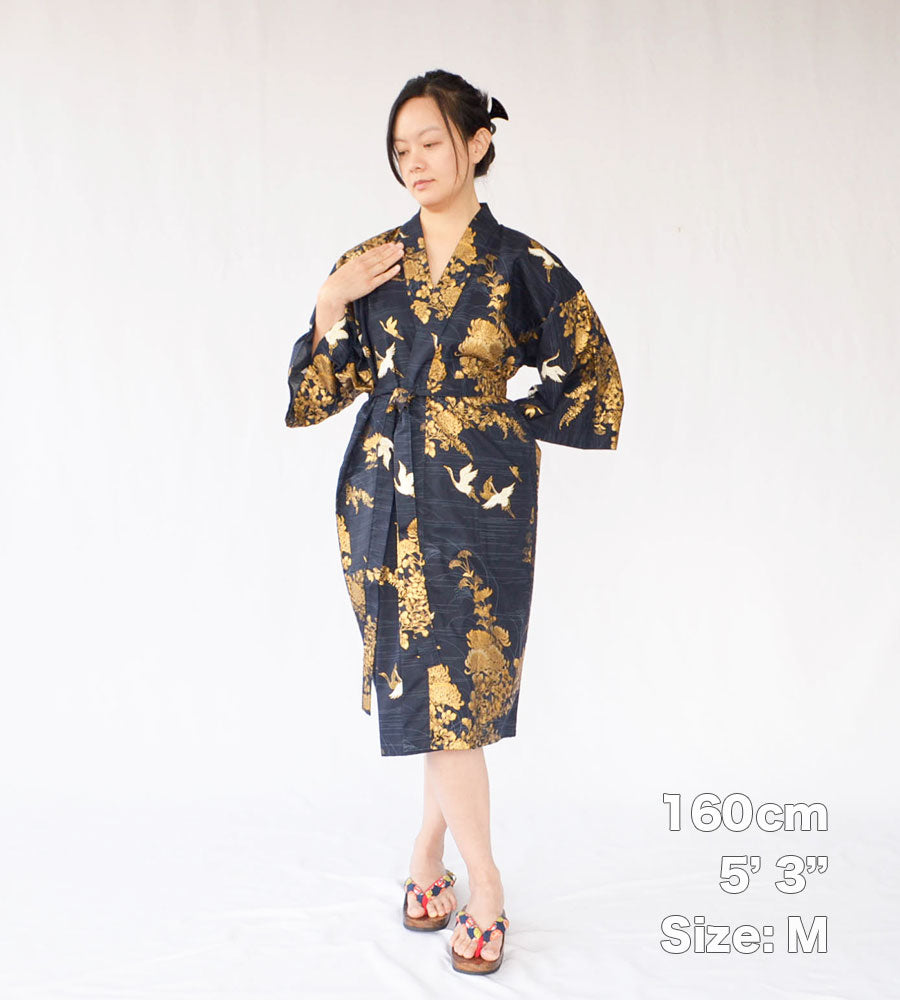 Japanese Colorful Yukata Women's  Cotton Knee-length "Golden Crane"