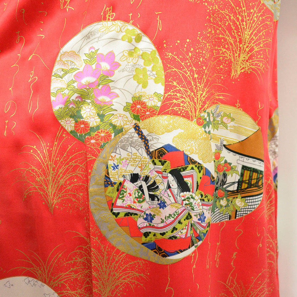 Japanese Kimono Women's Silk "Calligraphy and Princess"