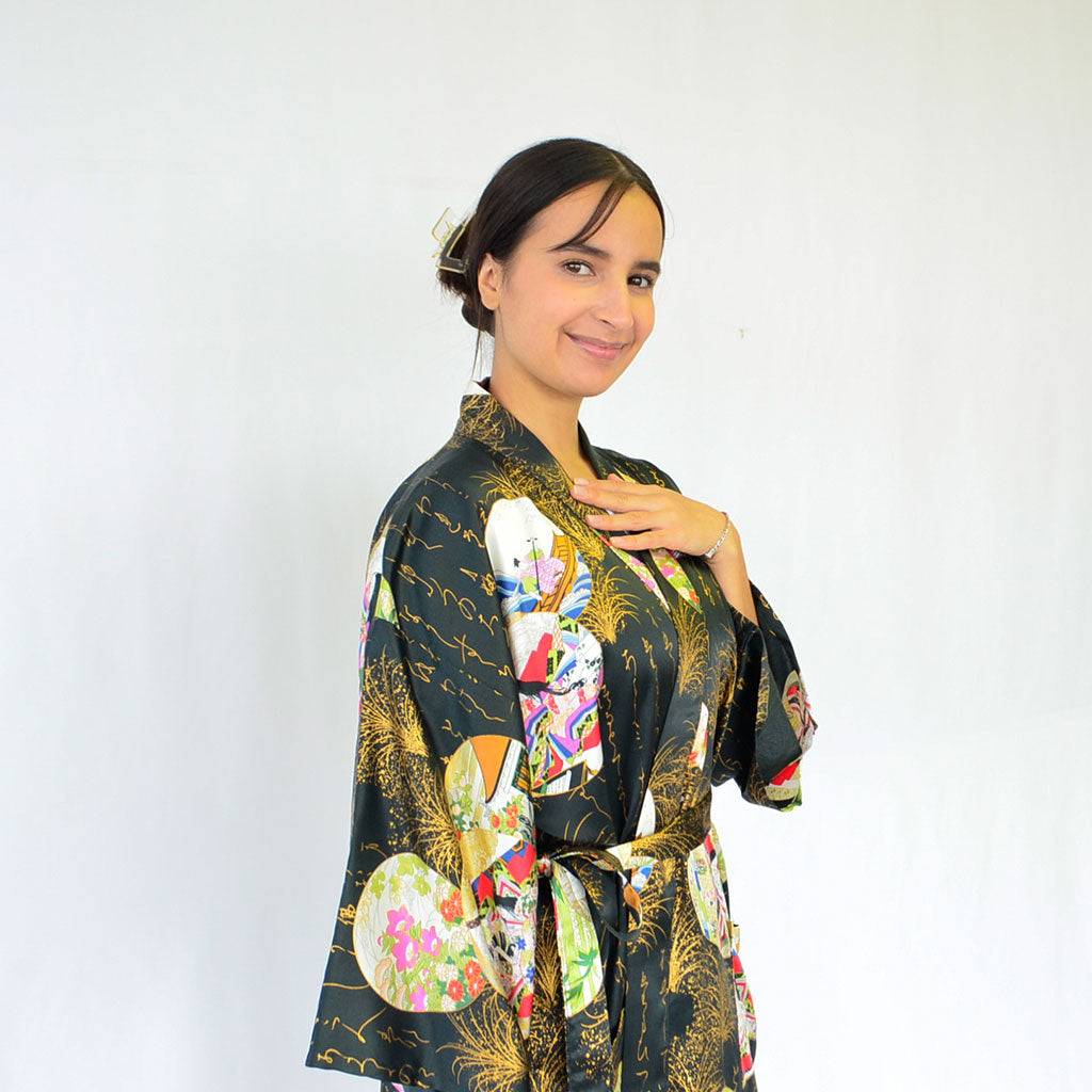 Kimono Women's Silk Knee-length "Calligraphy and Princess"