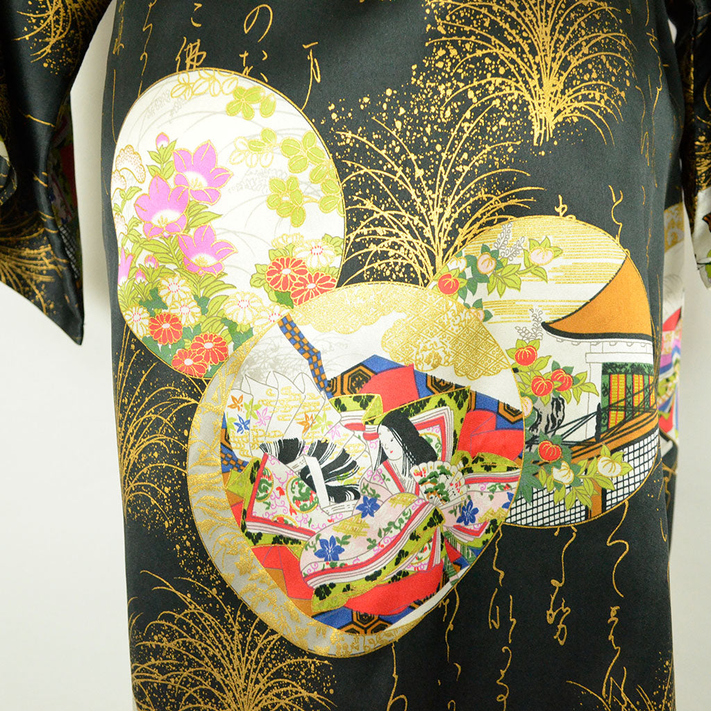 Japanese Kimono Women's Silk Knee-length "Calligraphy and Princess"