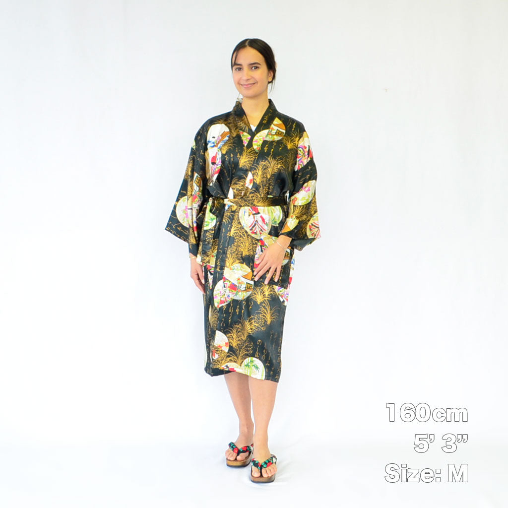 Japanese Kimono Women's Silk Knee-length "Calligraphy and Princess"