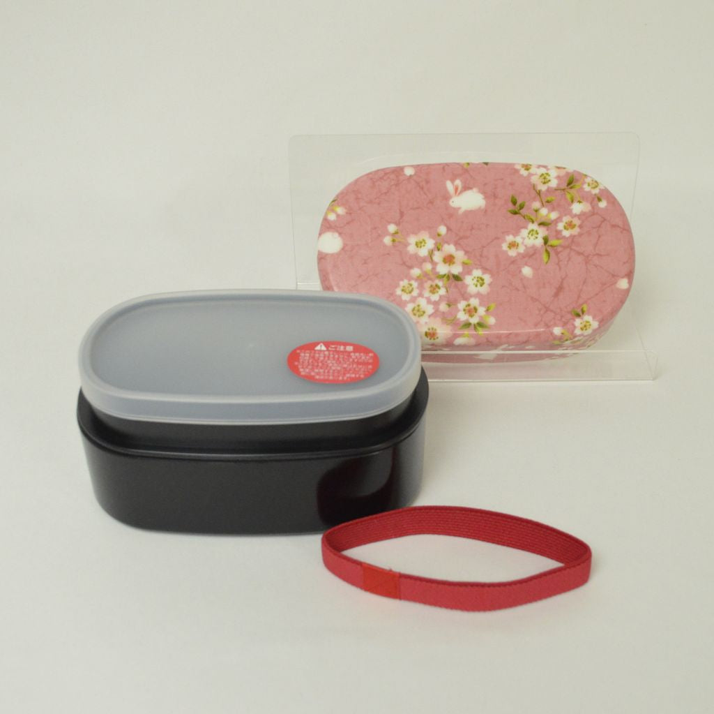 Bento Box, Chopsticks and Bag Set "Cherry Blossoms and Rabbits" (Oval)