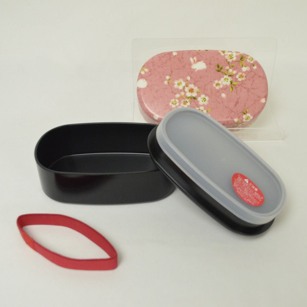 Bento Box, Chopsticks and Bag Set "Cherry Blossoms and Rabbits" (Oval)