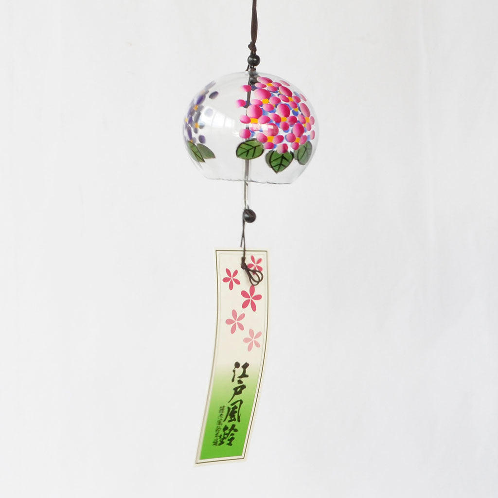 Glass Wind Bell Specially Selection Small Round "Three Colors Hydrangeas"