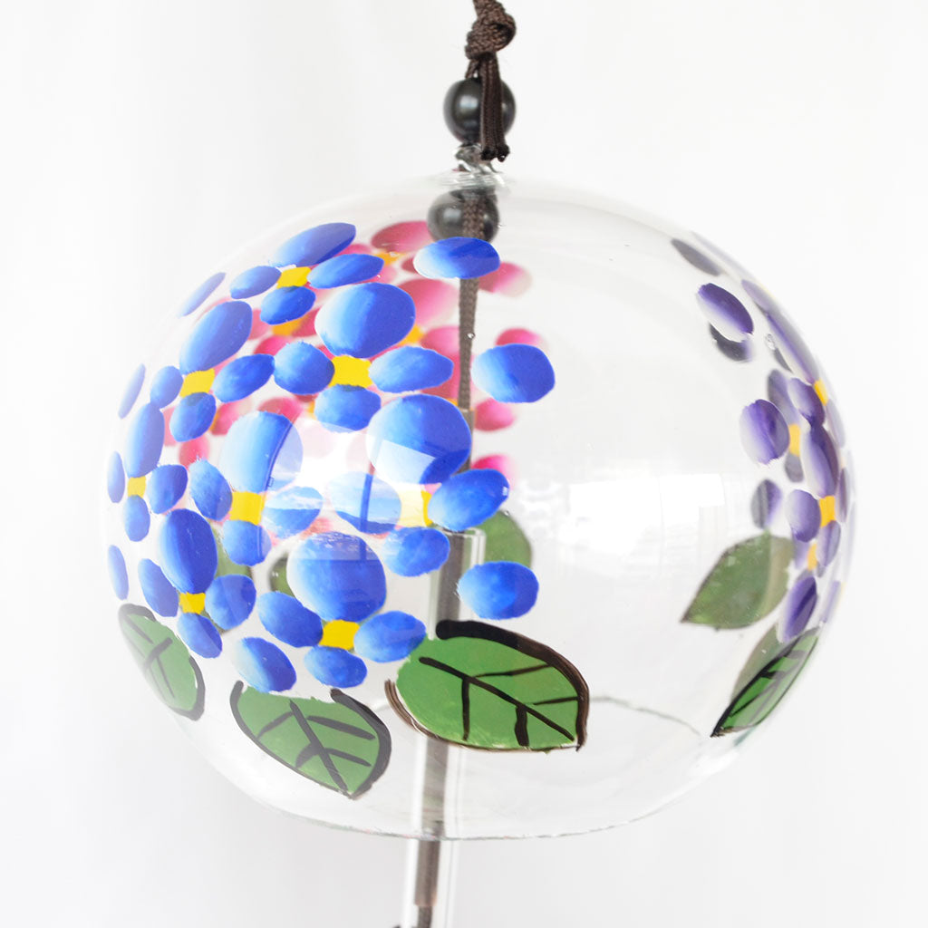 Glass Wind Bell Specially Selection Small Round "Three Colors Hydrangeas"