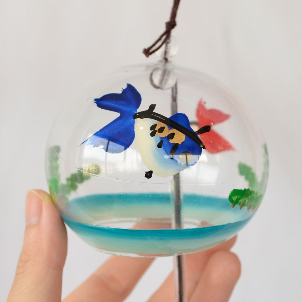 Glass Wind Bell Small Round "Two colors Goldfish"