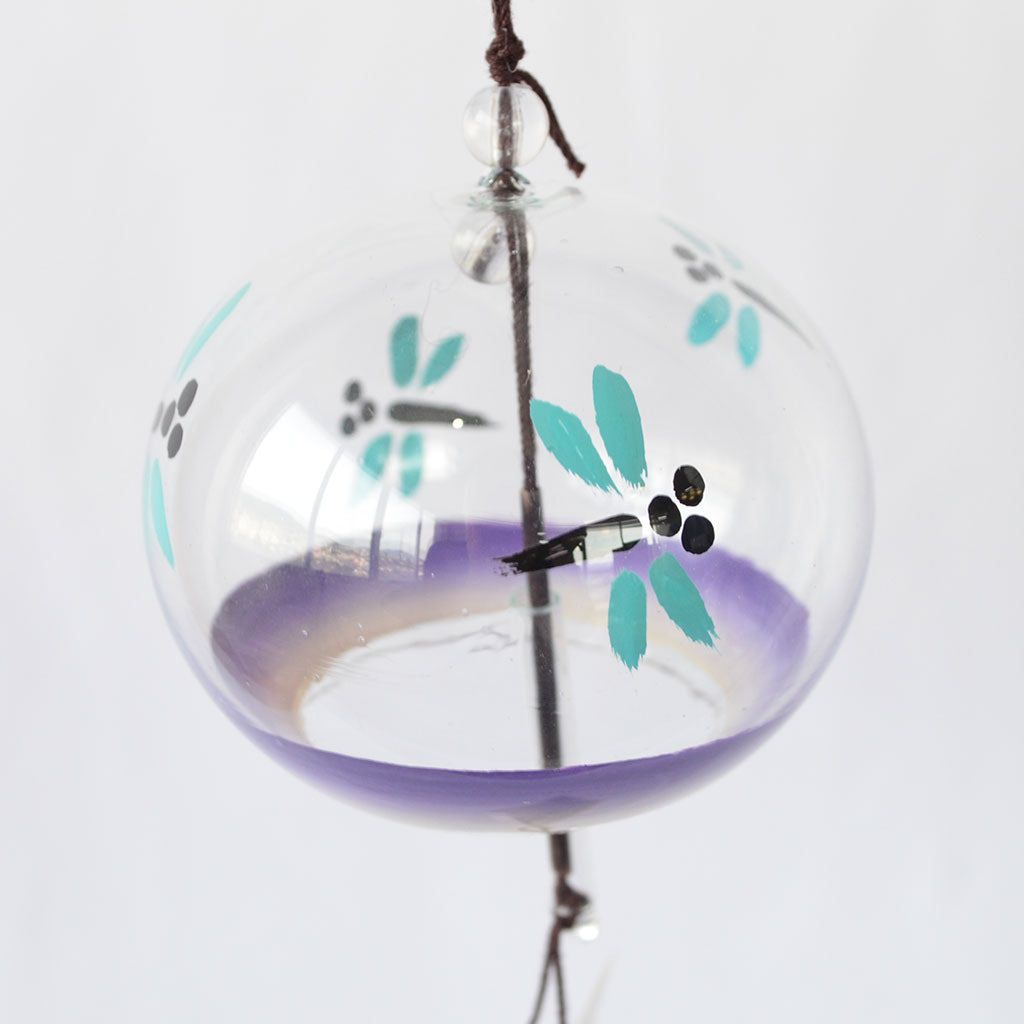 Glass Wind Bell Small Round "Dragonfly"