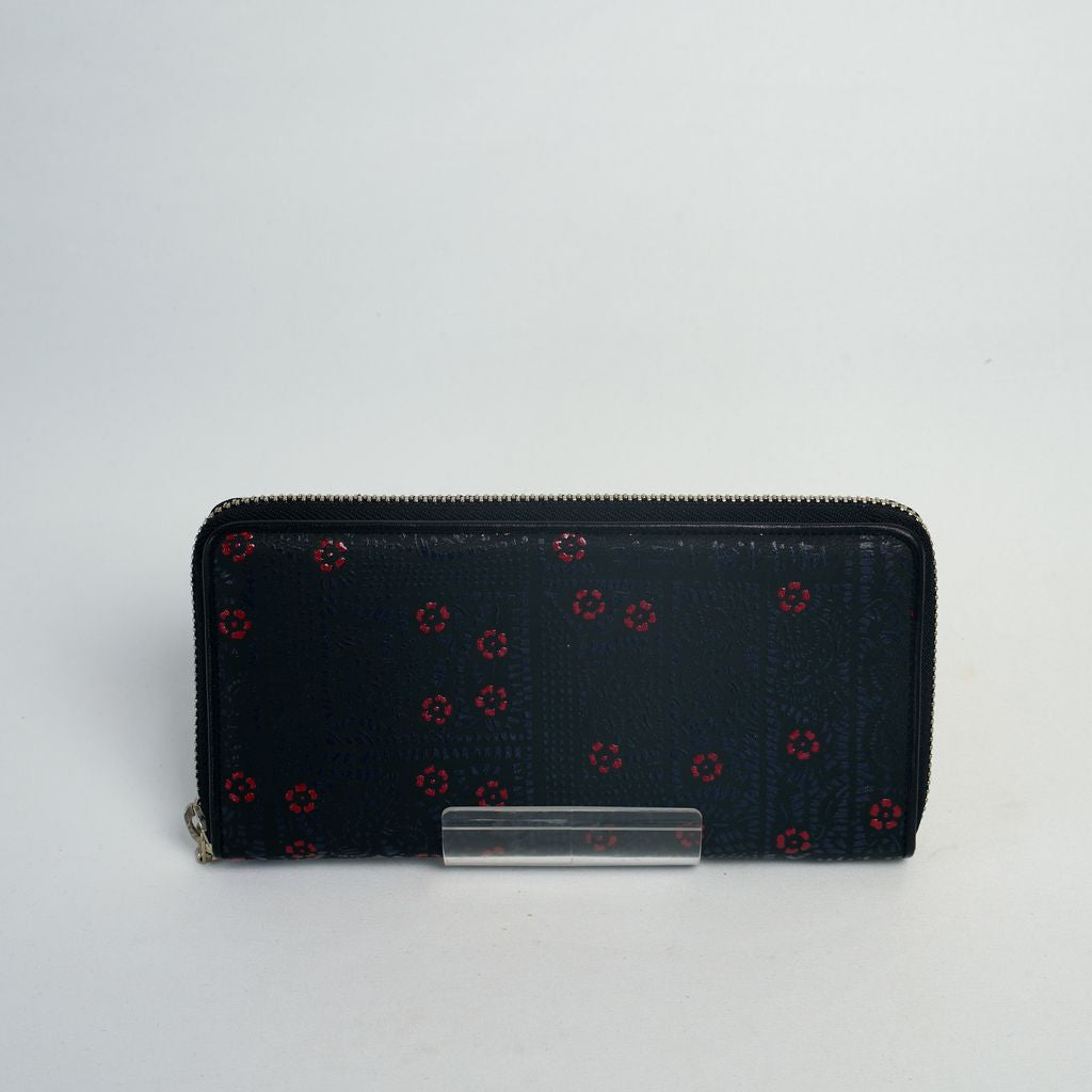 Deer Leather Long Wallet “Shouheigawa Navy-blue & Red in Black”