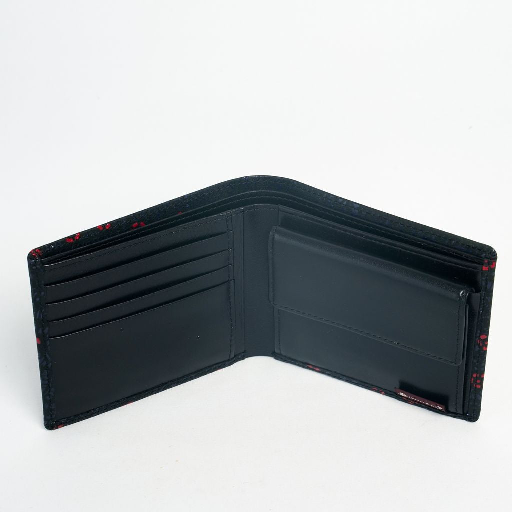 Deer Leather Folded Wallet “Shouheigawa Navy-blue & Red in Black”