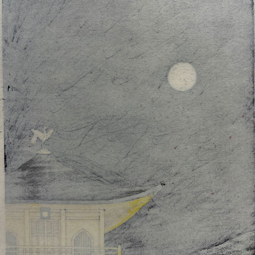 Woodblock print "Beautiful moon on Golden temple" by Kato Teruhide Published by UNSODO Large size