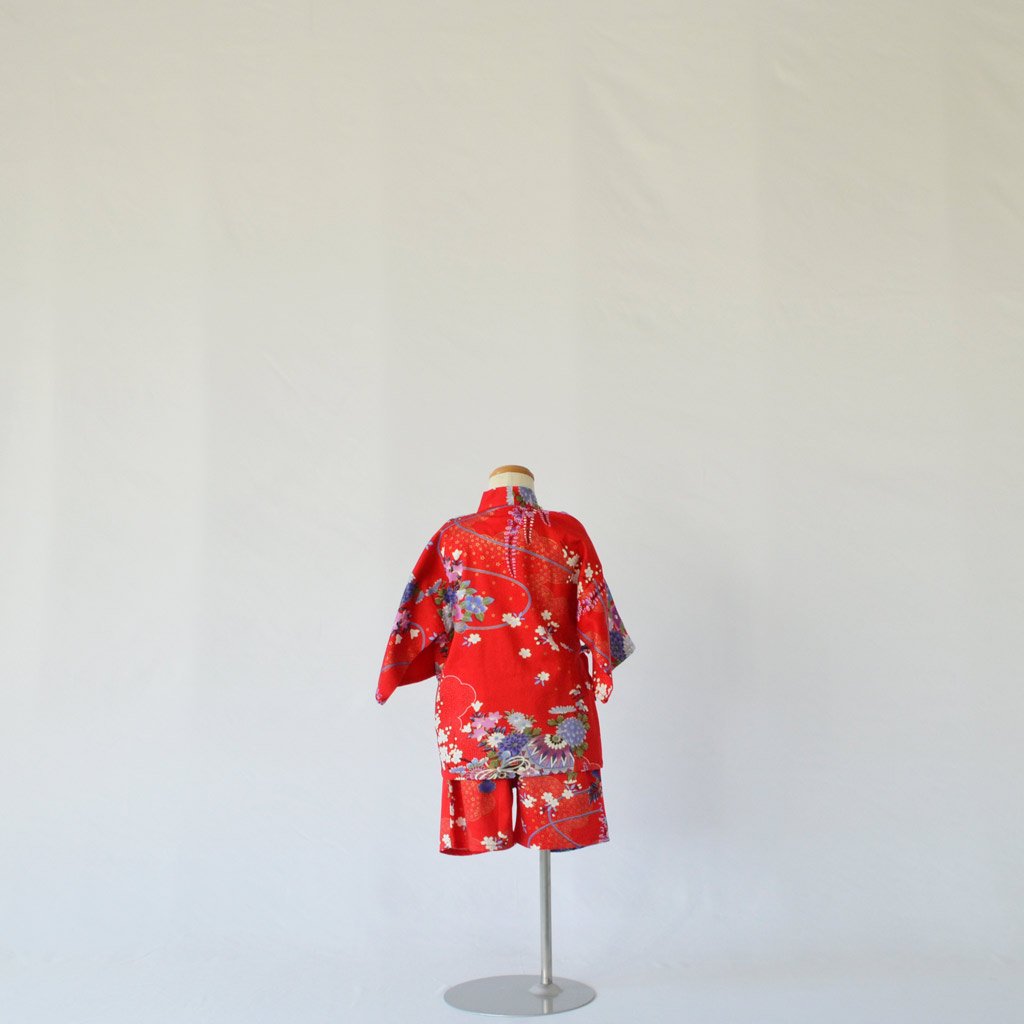 Japanese Jinbei Kid's Cotton "Flower" Red