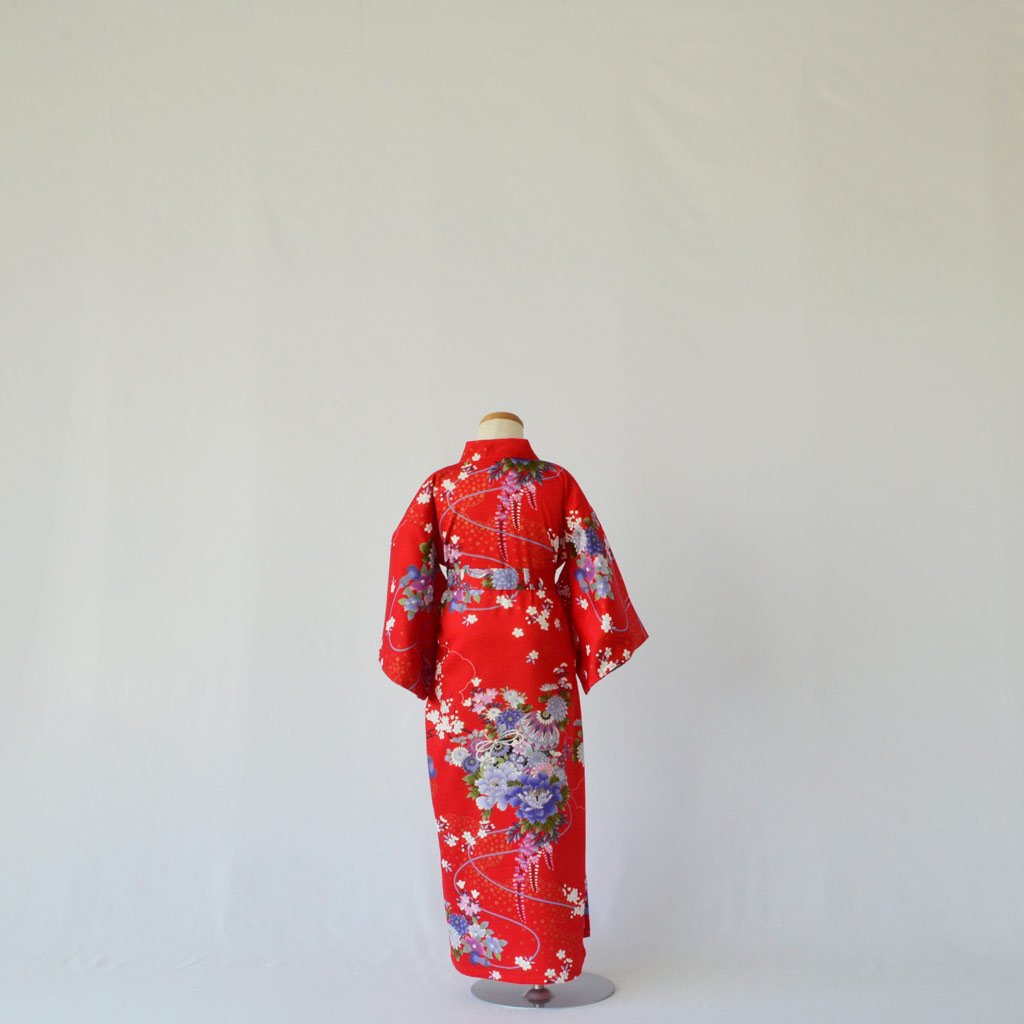 Japanese Kimono Kid's Cotton "Flower" Red
