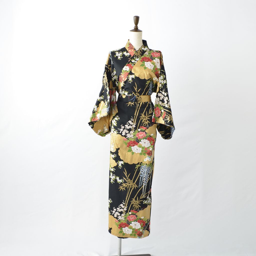 Japanese Kimono Women's Cotton "Bamboo & Peony"
