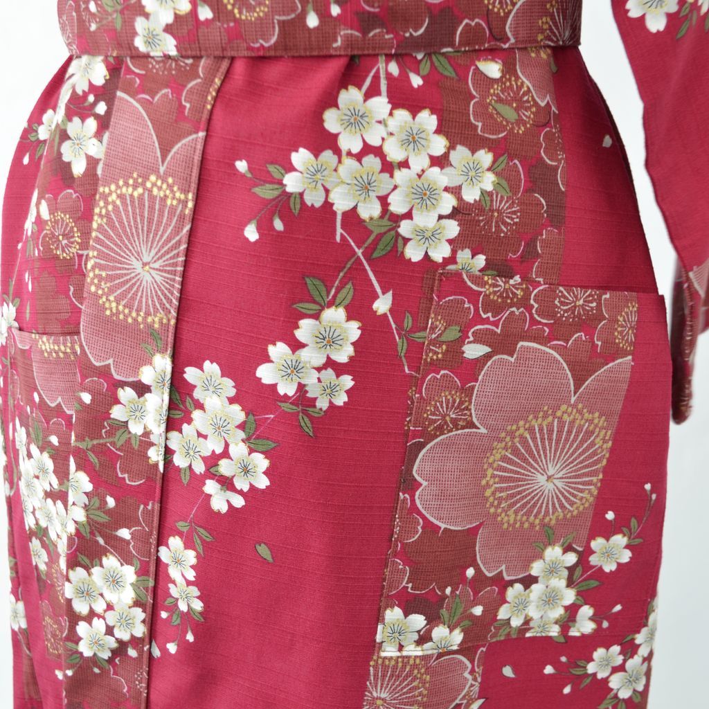 Japanese Kimono Women's Cotton Knee-length "Cherry blossoms"