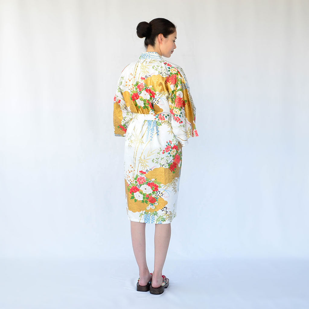 Japanese Kimono Women's Cotton Knee-length "Bamboo & Peony"