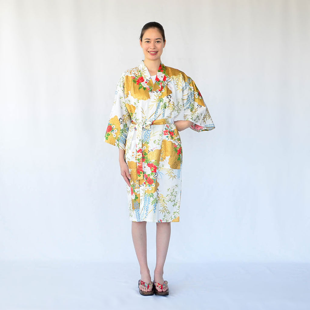 Kimono Women's Cotton Knee-length "Bamboo & Peony"