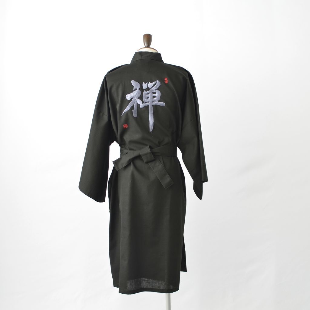 【Pre-order Item】Kimono Men’s Cotton Knee-length "Zen" Embroidery